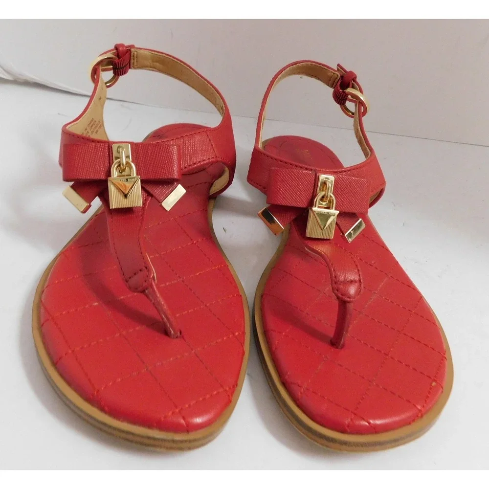Michael Kors Alice Sandal Red Leather Thong Buckle Locket Size 6 36